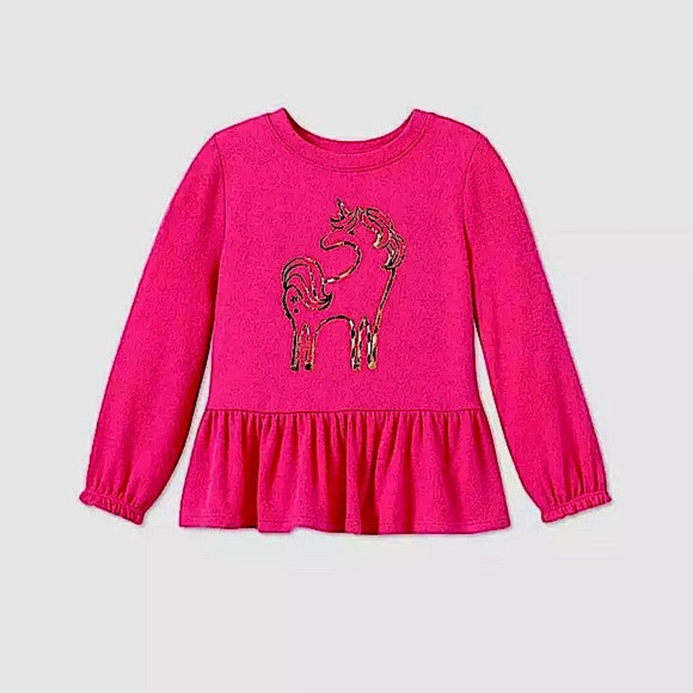 Cat & Jack Toddler Girl's T Shirt Size 18 Months Cozy Foil Unicorn Long Sleeve